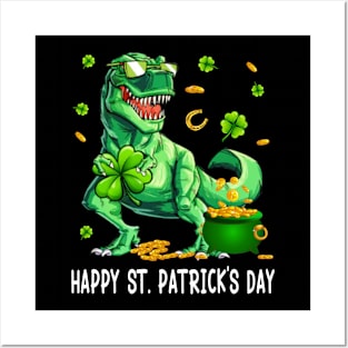 Happy St Patricks Day Dinosaur Posters and Art